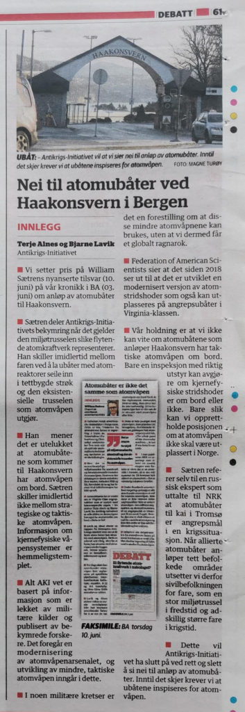 Nei til atomubåter ved Haakonsvern i Bergen